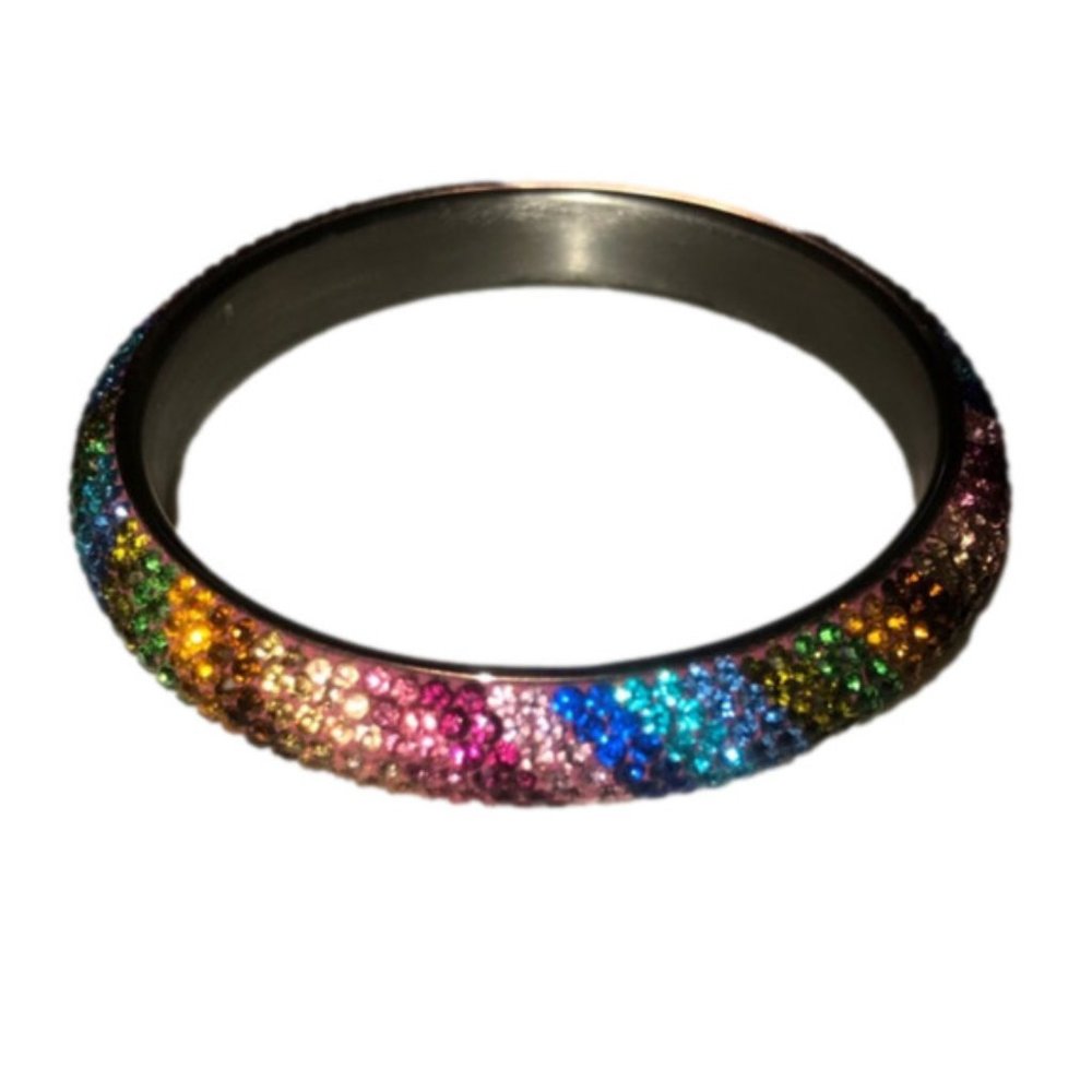 VTG Rainbow Striped Crystal Bangle Bracelet 8” Inside - EUC